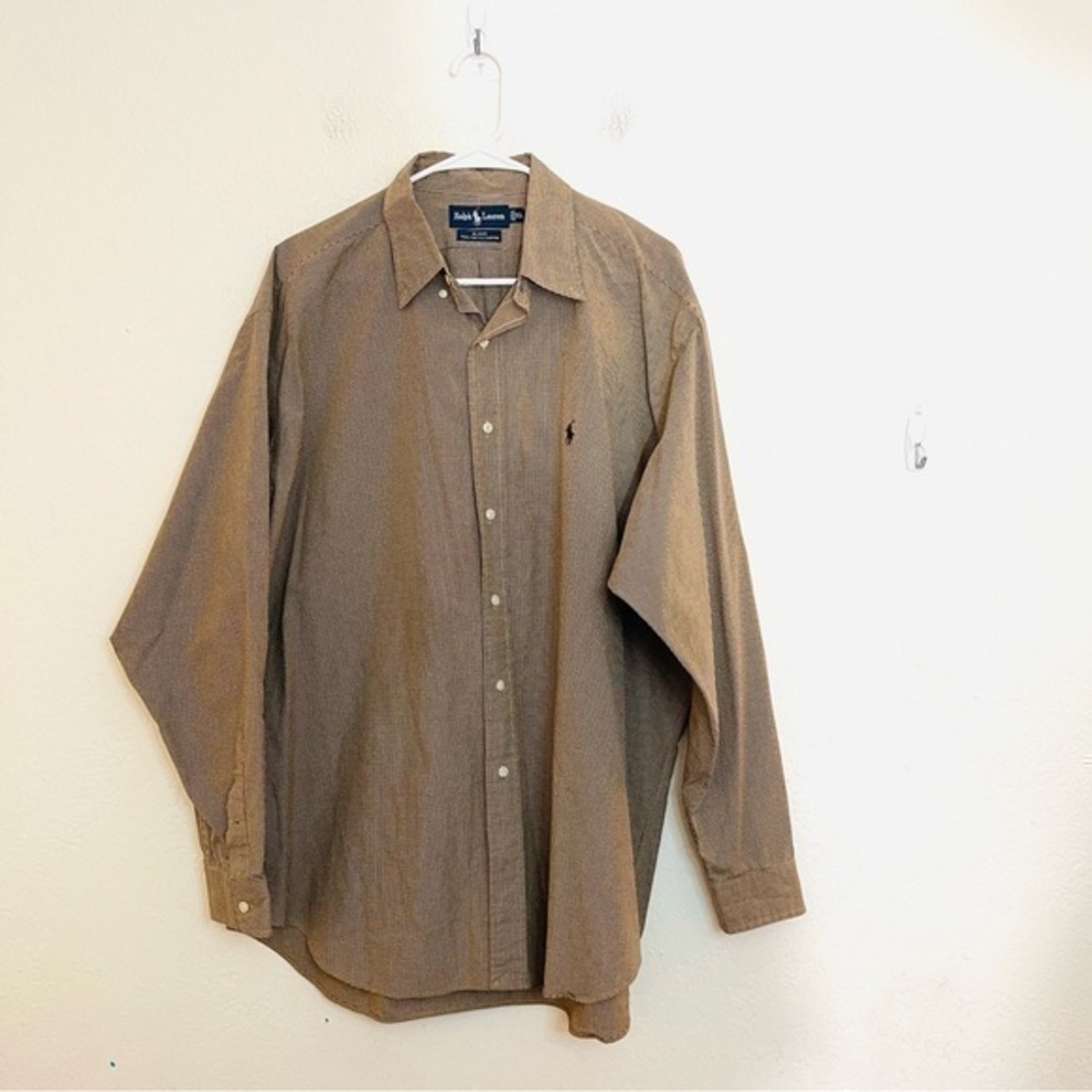 Ralph Lauren Black Two-Ply Cotton Plaid Button Down Shirt XL Brown/White